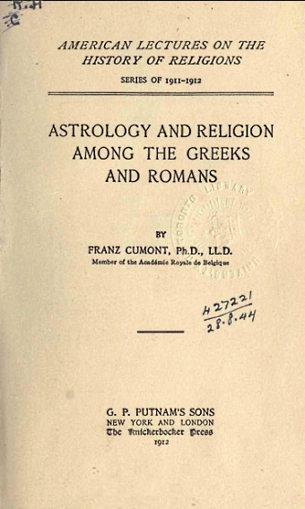 la copertina del libro di Franz Cumont Astrology and Religion among the Greeks and Romans