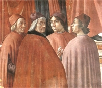 Marsilio Ficino rappresentato dal Ghirlandaio in un affresco della Cappella Tornabuoni di S. Maria Novella a Firenze