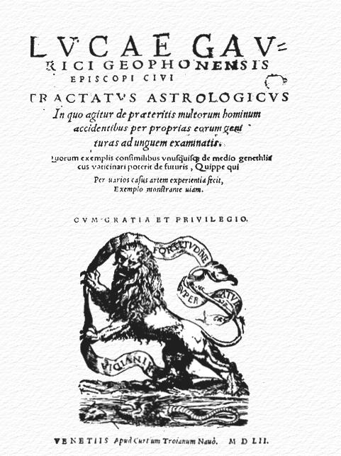 frontespizio del Tractatus Astrologicus stampato a Venezia nel 1552