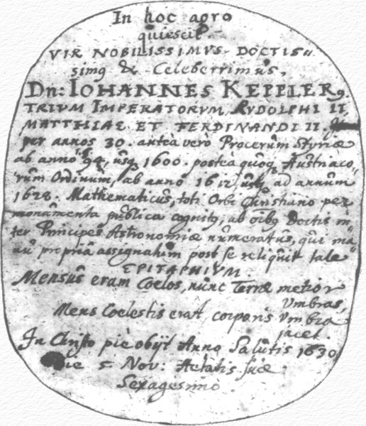 lapide e epitaffio di Giovanni Keplero